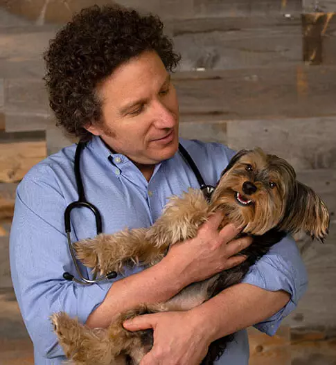 Dr. Richter holding a dog