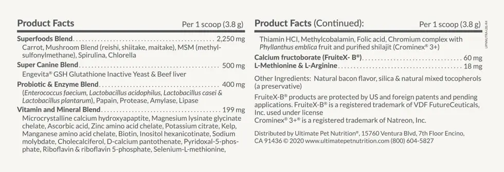 Nutra Thrive Dog Supfacts