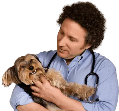 Dr. Richer holding a dog