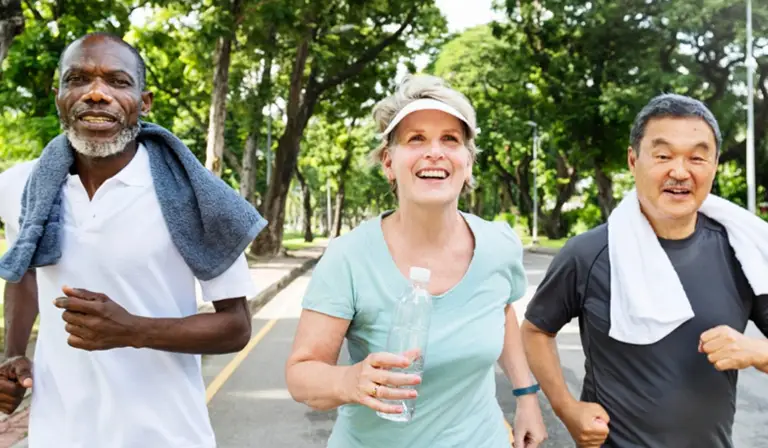 old people running on the street